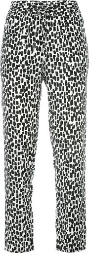 Geometric Print Slim Fit Trousers Women Silk M, Black