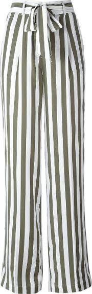 Stripe High Waist Trousers Women Silk M, Green