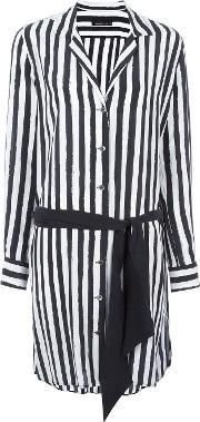 Striped Shirt Dress Women Silk Xs, Women's, Black