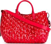 Woven Effect Tote Bag Women Leather One Size, Red