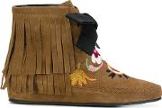 Fringed Embroidered Ankle Boots 