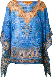 Printed Cape Blouse Women Silk One Size, Blue