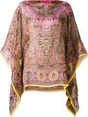 Printed Cape Blouse Women Silk One Size, Brown