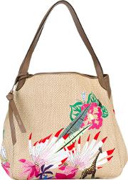 Woven Embroidered Tote Women Cottoncalf Leatherpolyesterviscose One Size, Nudeneutrals