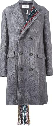 Pinstriped Woven Detail Coat Women Woolpolyestercupro V, Grey