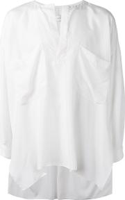 Oversized Collarless Shirt Men Silk L, White