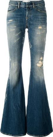 Used Effect Flared Jeans Women Cottonspandexelastane 26, Women's, Blue