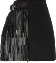 Fringed A Line Skirt Women Silklamb Skinacetatewool 40, Black