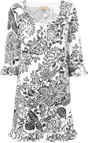 Floral Print Dress Women Cotton L, White
