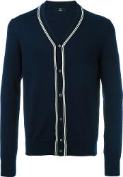Stripe Detail Buttoned Cardigan Men Cotton 48, Blue