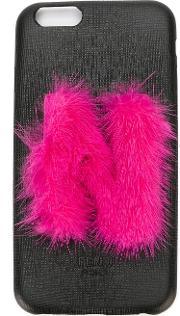 Fendi 'abcover N' Iphone 6 Hard Case Women Calf Leathermink Fur One Size, Black 
