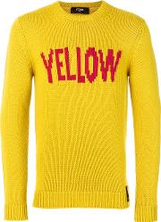 Fendi Yellow Slogan Pullover Sweater Men Wool 4, Yelloworange 