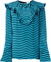 Ruffled Striped Blouse Women Silk 42, Women's, Blue