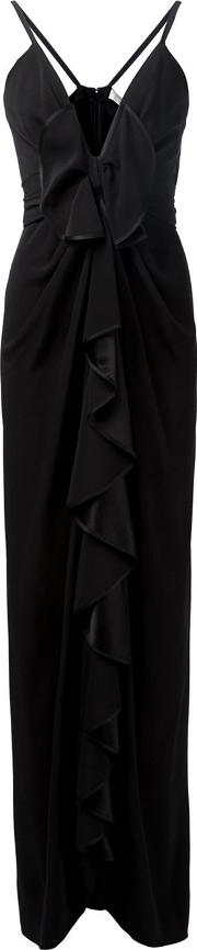 Ruffle Front Evening Gown Women Silk 8, Black