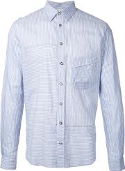 Forme D'expression Striped Panelled Shirt Men Silkcotton 48, Blue 