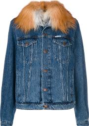 Forte Couture Le Bonrex Denim Jacket Women Cottonrabbit Furracoon Fur 44, Blue 