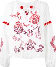 Floral Embroidery Blouse Women Linenflaxpolyesterviscose 38, White