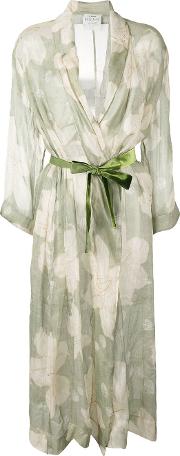 Floral Print Belted Coat Women Silklinenflax 0, Green