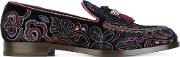 Embroidered Loafers Women Leathervelvet 36, Blue