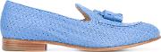 Fratelli Rossetti Woven Tassel Loafers Women Leather 39.5, Blue 
