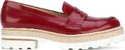 Stacked Sole Loafers Women Leatherrubber 39, Red