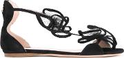Decorative Net Sandals Women Suede 38, Black