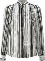 Mandarin Neck Striped Shirt Women Silk 46, Black