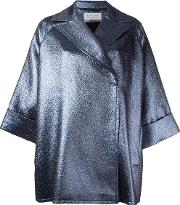 Metallic Oversized Short Coat Women Cottonacrylicpolyamideother Fibers 40, Blue