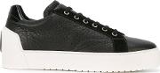 Contrast Lace Up Trainers Men Calf Leatherpatent Leathercalf Suederubber 7, Black