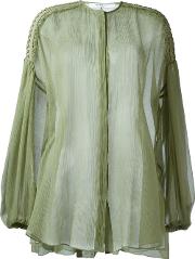 Billowing Sleeve Sheer Blouse Women Silkcotton 36, Women's, Green