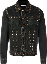 Embellished Denim Jacket Men Cotton M, Black