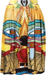 Givenchy Egyptian Print Pleated Skirt Women Silk 38, Yelloworange 