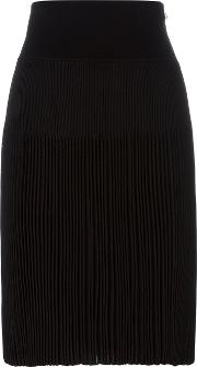 Knee Length Pleated Skirt Women Viscose M, Black