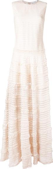 Ruffle Trim Sheer Stripe Evening Gown Women Cottonpolyamidepolyesterviscose 36, Women's, Pinkpurple