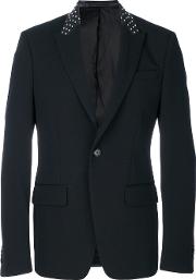 Studded Collar Blazer Men Cottoncalf Leathercuprowool 48, Black