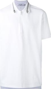 Zip Collar Polo Shirt Men Cotton S, White