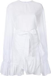 Goen.j Elongated Sleeves Ruffled Dress Women Cottonbemberg S, Women's, White 