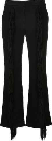Goen.j Fringe Embellished Textured Pants With Front Slits Women Cottonacrylicpolyamide S, Black 