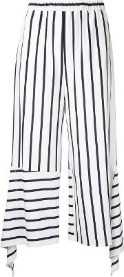 Goen.j Stripe Cropped Trousers Women Cottonpolyester L, White 