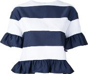 Goen.j Striped Ruffled T Shirt Women Cottonnylonpolyester L, White 