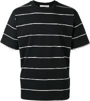 Stripe T Shirt Men Cotton L, Black
