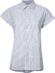 Striped Short Sleeve Shirt Women Cotton S, Grey