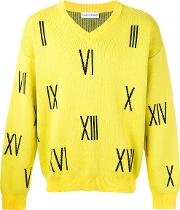 Numbers V Neck Sweater Men Cotton Xl, Yelloworange