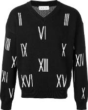 V Neck Number Sweater Men Cotton L, Black