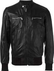 Zipped Jacket Men Cottoncalf Leatherspandexelastaneviscose 48, Black