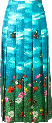 Garden Print Skirt Women Silk 38, Blue