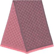 Gg Jacquard Pattern Knit Scarf Women Wool One Size, Pinkpurple