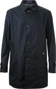 Relaxed Fit Button Up Classic Trench Coat Men Polyester M, Black