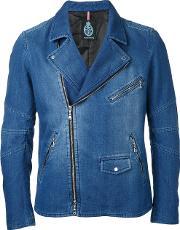 Zip Up Denim Jacket Men Cottonpolyesterpolyurethane 2, Blue