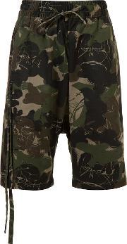 Camouflage Print Bermuda Shorts Men Cotton L, Green